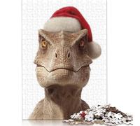 500 Piece Christmas Dinosaur with Santa Hat Adult Jigsaw Puzzle Puzzles for Adults Learning Educational Puzzle 500pcs (52x38cm)