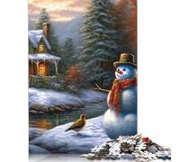 500 Piece Christmas Snowman Jigsaw Puzzlesfor Adults Teenagers Wooden Puzzle Jigsaws for Adults Educational Game Challenge Toy 500pcs (52x38cm)