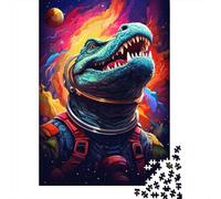 500 Piece Colorful Artistic Astronaut Crocodile Puzzle For Adults | Large Jigsaw Puzzle with Premium & Durable Wooden Block Pieces with Precise Interlocking Design 500pcs (52x38cm)