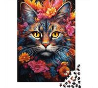 500 Piece Colorful Exotic Drawing Cat Puzzle For Adults | Large Jigsaw Puzzle with Premium & Durable Wooden Block Pieces with Precise Interlocking Design 500pcs (52x38cm)