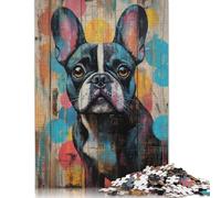 500 Piece Colorful French Bulldog Portrait Creative Square Jigsaw Puzzles for Adults & Wooden Puzzles Educational Toys 500pcs (52x38cm)