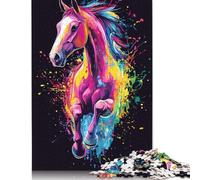 500 Piece Colorful Horse Splash Art Jigsaw Puzzles for Adult Teenagers Wooden Puzzle Jigsaws for Adults Jigsaw Puzzles for Adults 500pcs (52x38cm)