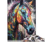 500 Piece Colorful Horse With Drips Puzzles for Adults Wooden Puzzles Educational Games For Kids 500pcs (52x38cm)