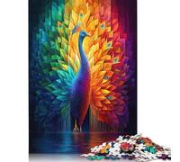 500 Piece Colorful Peacock Digital Art Jigsaw Square Puzzle for Adults & Wooden Puzzles Educational Game Challenge Toy 500pcs (52x38cm)