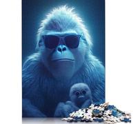 500 Piece Cool Blue Funny Apes Square Jigsaw Puzzles for Adults, Wooden Puzzles Educational Game for Children 500pcs (52x38cm)