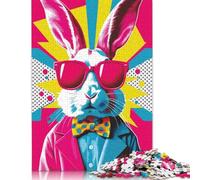 500 Piece Cool Bunny in Sunglasses Jigsaw Square Puzzle for Adults & Wooden Puzzles Educational Game Challenge Toy 500pcs (52x38cm)