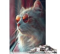 500 Piece Cool Cat Vibes Square Jigsaw Puzzles for Adults, Wooden Puzzles Learning Educational Toy 500pcs (52x38cm)
