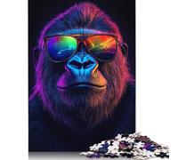 500 Piece Cool Gorilla with Sunglasses Jigsaw Puzzles for Adults Teenagers Wooden Puzzle Jigsaws for Adults Educational Game Challenge Toy 500pcs (52x38cm)