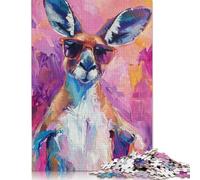 500 Piece Cool Kangaroo Painting with Sunglasses Jigsaw Puzzle for Adult Teenagers Wood Puzzles for Adults Home Decoration Puzzle Toys 500pcs (52x38cm)
