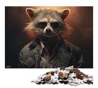 500 Piece Cool Raccoon with Glasses Creative Square Jigsaw Puzzles for Adults And Wooden Puzzles Toy Intellectual Game 500pcs (52x38cm)