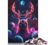 500 Piece Cosmic Deer Neon Space Planets Adult Puzzles Wooden Puzzles Educational Stress Relief Toy Puzzle 500pcs (52x38cm)