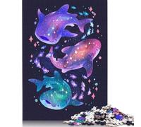 500 Piece Cosmic Whale Sharks Square Jigsaw Puzzles for Adults, Wooden Puzzles Educational Game for Children 500pcs (52x38cm)