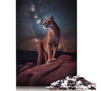 500 Piece Cougar Under The Stars Square Jigsaw Puzzles for Adults, Wooden Puzzles Educational Game for Children 500pcs (52x38cm)