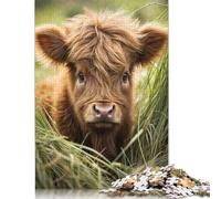 500 Piece Cute Baby Scottish Cow Jigsaw Puzzles, for Adults & Wooden Puzzles Educational Games For Kids 500pcs (52x38cm)