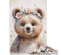 500 Piece Cute Bear with Flowers Watercolor Square Puzzles for Adults & Wooden Puzzles Educational Game 500pcs (52x38cm)