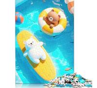 500 Piece Cute Bears Swimming Pool Adult Jigsaw Puzzle Wooden Puzzles for Teenagers Gifts Educational Game Challenge Toy 500pcs (52x38cm)