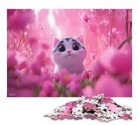 500 Piece Cute Cat in Pink Flowers Puzzles for Adults Wooden Puzzles Educational Game for Children As A 500pcs (52x38cm)