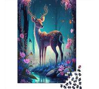 500 Piece Cute Deer Flower 1 Square Jigsaw Puzzles for Adults, Wooden Puzzles Learning Educational Toy 500pcs (52x38cm)