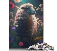 500 Piece Cute Floral Sheep Square Jigsaw Puzzles for Adults, Wooden Puzzles Learning Educational Toy 500pcs (52x38cm)