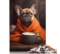 500 Piece Cute French Bulldog Coffee Jigsaw Puzzle Jigsaws for Adults Family Game for Adults And Teenagers 500pcs (52x38cm)