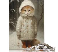 500 Piece Cute Ginger Kitten in Snow Puzzles for Adults & Wooden Puzzles Educational Puzzle Family Game 500pcs (52x38cm)