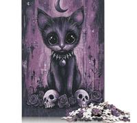 500 Piece Cute Gothic Kitten with Skullsre Creative Square Jigsaw Puzzles for Adults And Wooden Puzzles Educational Game for Adult 500pcs (52x38cm)