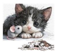 500 Piece Cute Kitten And Mouse Duo Jigsaw Puzzles for Adults Puzzle Adult Jigsaw Puzzle Home Decoration Puzzle Toys 500pcs (52x38cm)