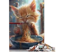 500 Piece Cute Kitten Ramen Noodles Creative Square Jigsaw Puzzles for Adults And Wooden Puzzles Educational Game for Adult 500pcs (52x38cm)