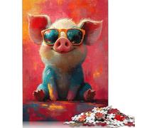 500 Piece Cute Pig in Sunglasses Jigsaw Puzzles for Adult Teenagers Wooden Puzzle Adult Jigsaw Puzzle Puzzle for Adults And Teenager 500pcs (52x38cm)