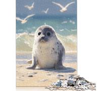 500 Piece Cute Seal Pup on Beach Jigsaw Puzzles for Adult Teenagers Wooden Puzzles for Adults for Adults& Teenagers Age 12 Years Up 500pcs (52x38cm)