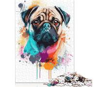 500 Piece 'Cute Watercolor Pug Art Square Jigsaw Puzzles for Adults & Wooden Puzzles Learning Educational Toys Family Games 500pcs (52x38cm)