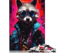 500 Piece Cyberpunk Style Raccoon Square Puzzle for Adults Wooden Puzzles Educational Puzzle Family Game 500pcs (52x38cm)