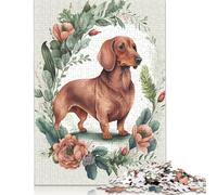 500 Piece Dachshund Floral Portrait Square Jigsaw Puzzles for Adults & Wooden Puzzles Learning Educational Toys Family Games 500pcs (52x38cm)
