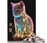 500 Piece Dark Glowing Flower Cat Puzzles for Wooden Puzzles Educational Game for Adult 500pcs (52x38cm)