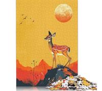 500 Piece Deer Under A Large Moon Jigsaw Puzzles for Adult Teenagers Puzzles Wooden Puzzles Family Fun Jigsaws Puzzles 500pcs (52x38cm)