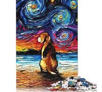 500 Piece Dog Starry Night Beagle Jigsaw Square Puzzle for Adults & Wooden Puzzles Educational Game Challenge Toy 500pcs (52x38cm)