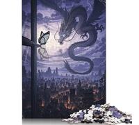 500 Piece Dragon Butterfly Cityscape Night Jigsaw Puzzle for Adult Teenagers Wooden Puzzles for Adults Puzzles Learning Educational Puzzle 500pcs (52x38cm)