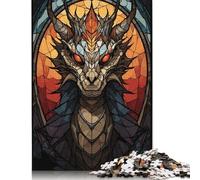 500 Piece Dragon Stained Glass Square Puzzles for Adults, Wooden Puzzles Toy Wall Decor 500pcs (52x38cm)