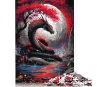 500 Piece Dragon Under The Moon with Red Tree Square Puzzle for Adults, Wooden Puzzles Puzzle Hands-on Game 500pcs (52x38cm)
