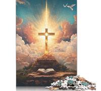 500 Piece Easter Cross Jigsaw Puzzle for Adult Teenagers Wood Jigsaw Puzzles Educational Game Challenge Toy Birthday Gifts 500pcs (52x38cm)