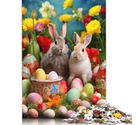 500 Piece Easter Cute Bunny Adult Puzzles Wooden Puzzle for Adults Educational Game Challenge Toy 500pcs (52x38cm)
