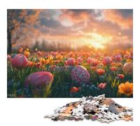 500 Piece Easter Eggs in A Flower Field Puzzles for Adults Wooden Puzzles Educational Game for Children As A 500pcs (52x38cm)