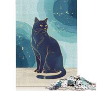 500 Piece Elegant Black Cat Illustration with Gold Accents Jigsaw Puzzles for Adult Teenagers Puzzle Jigsaws for Adults Educational Game Challenge Toy 500pcs (52x38cm)