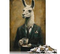500 Piece Elegant Llama with Coffee Square Puzzles for Adults & Wooden Puzzles Educational Game 500pcs (52x38cm)