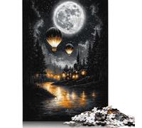 500 Piece Enchanted Moonlit Flight - Vintage Hot Air Balloons Over A Dreamy Village Jigsaw Puzzles for Adults Teenagers Puzzles Wooden Puzzles Family Activity Jigsaw Puzzles 500pcs (52x38cm)