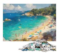 500 Piece Europe Summer Beach Scene Square Puzzle for Adults Wooden Puzzles Educational Puzzle Family Game 500pcs (52x38cm)