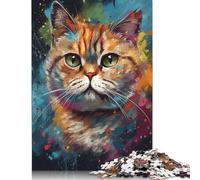 500 Piece Exotic Shorthair Painting Jigsaw Puzzle for Adult Teenagers Wooden Puzzle Jigsaws for Adults Puzzles for Adults Teens 500pcs (52x38cm)