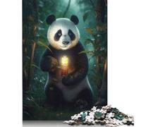 500 Piece Fantasy Panda Glowing Lamp Jigsaw Wooden Puzzle Adult Jigsaw Puzzle Jigsaw Puzzles for Adult 500pcs (52x38cm)