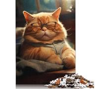 500 Piece Fat Sleepy Cat Glasses Jigsaw Puzzle for Adult Teenagers Puzzle Jigsaws for Adults Puzzles for Adults 500pcs (52x38cm)