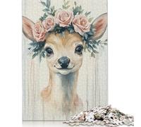 500 Piece Fawn with Rose Crown Square Puzzle for Adults, Wooden Puzzles Puzzle Hands-on Game 500pcs (52x38cm)